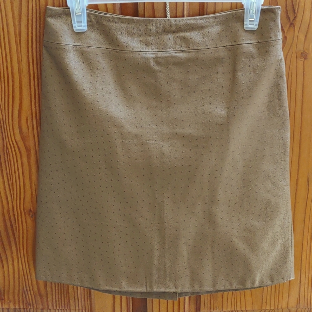 Genuine Leather Ostrich Pattern Skirt, Lined, Light Golden Brown SZ 5/6